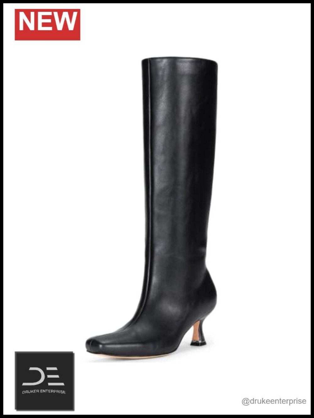Vepose Women's Knee High Boots Square Toe Kitten Heel Faux Leather Side Zipper